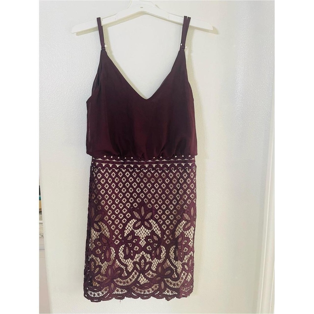 Francesca's Alya Burgundy Lace Sleeveless Dress Size M 3PFSB0525F - Picture 2 of 6